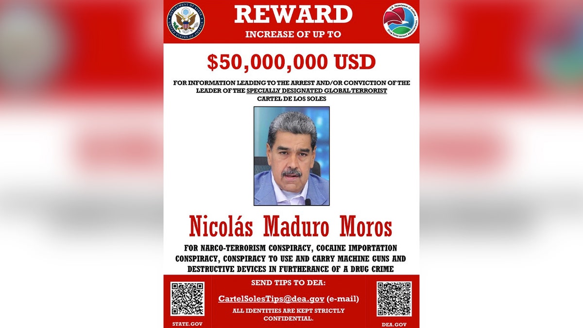 A 'wanted' poster for Venezuelan dictator Nicolás Maduro