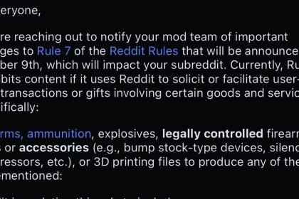 Reddit Changes Content Policy to Ban User-to-User Sales of Gun Parts, Optics, and Enhancements, Effective October 9
