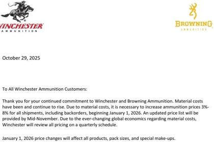 Buy Now or Pay More Later? Winchester to Raise Ammo Prices 3-8% Starting January 1, 2026
