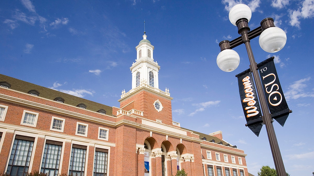 Oklahoma State Library and signage on lightpole