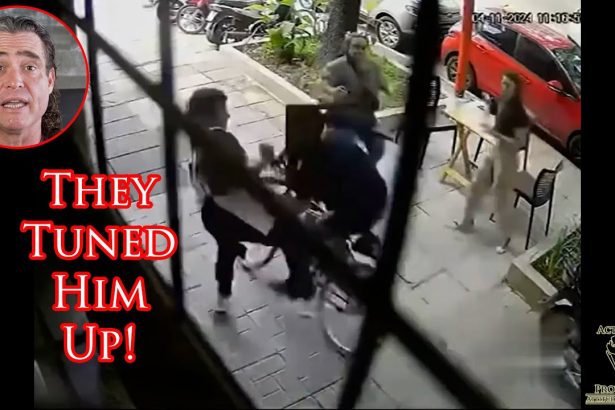 Sidewalk Cafe Butt Kicking of Thief Caught On Camera!