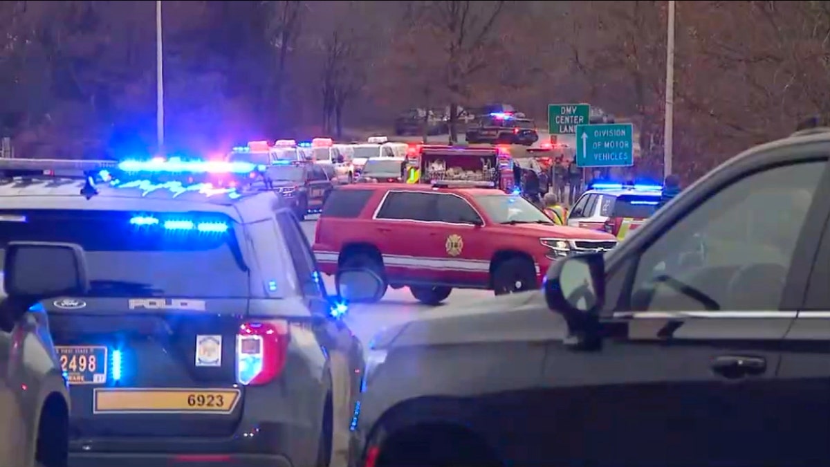 Emergency vehicles at the scene of a shooting in Delaware