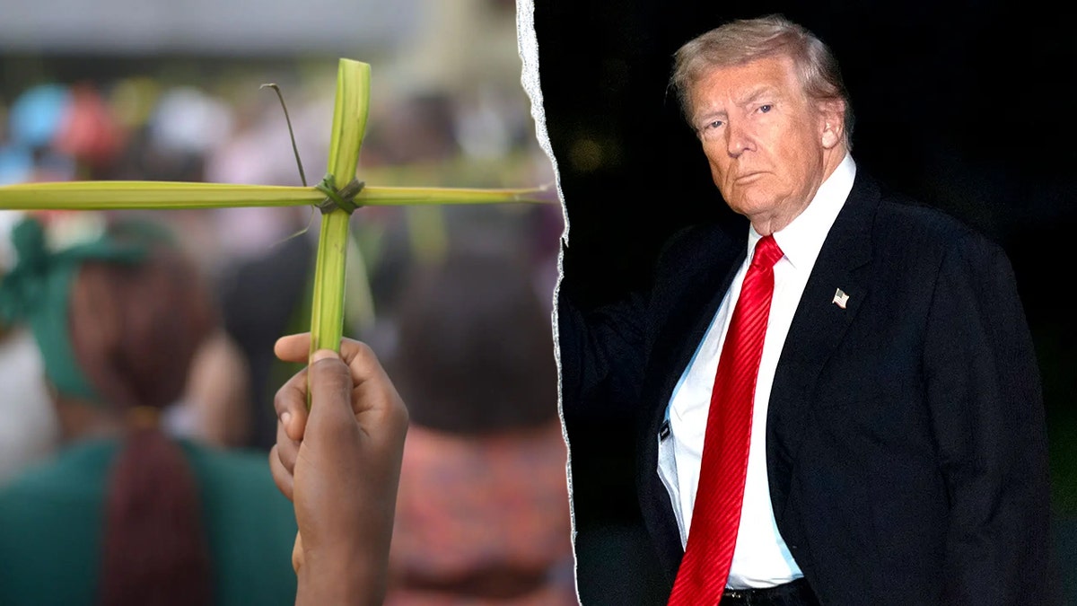 Split image of Donald Trump and palm cross