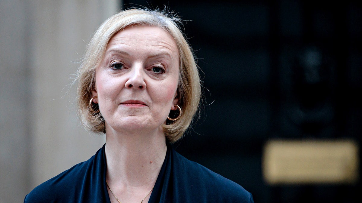 UK Prime Minister Liz Truss delivers her resignation speech outside 10 Downing Street in London.