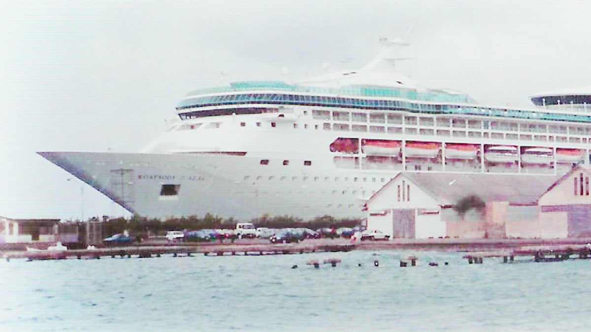 An aerial view of the cruise ship.