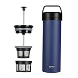ESPRO P0 Ultralight French Press Coffee Maker for Travel, Vacuum Insulated Stainless Steel, 16 Ounces, Aegean Blue