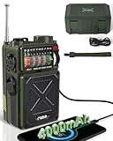 Emgykit R11 Emergency Crank Radio - 4000mAh/14800mWh NOAA/SW/AM/FM, Solar/Hand Crank/USB Charging, Bluetooth Receiver/USB/TF Playback,with Compass,Flashlight,SOS for Camping & Emergencies - Green