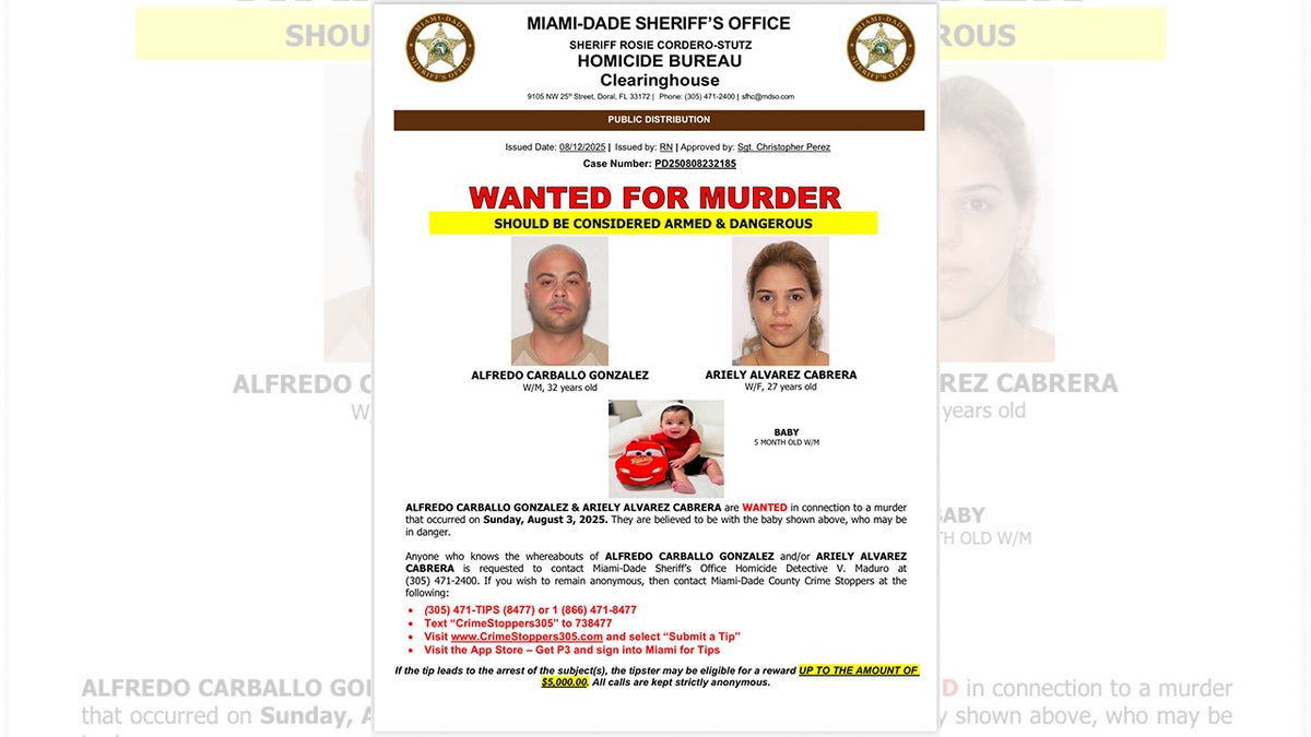 Flyer released by the Miami-Dade Sheriff's Department