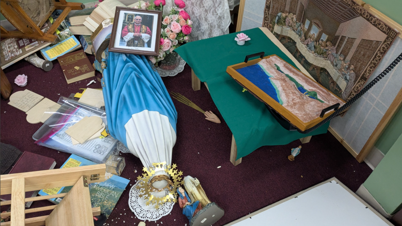 Leaders of desecrated Catholic school urge prayer for perpetrators after Mary statue, tabernacle destroyed