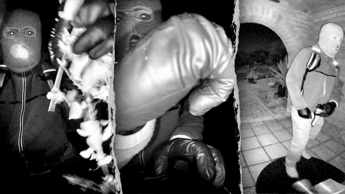 A view from a doorbell camera showing an armed individual outside the residence of Nancy Guthrie in Tucson, Arizona