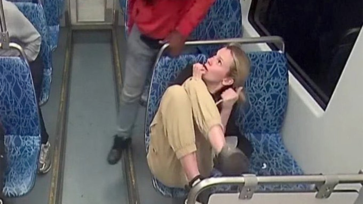 Iryna Zarutska pictured moments before her death cowering in her seat on a Charlotte commuter train.