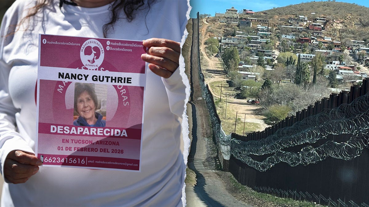 A missing poster for Nancy Gutherie and an image of the border wall