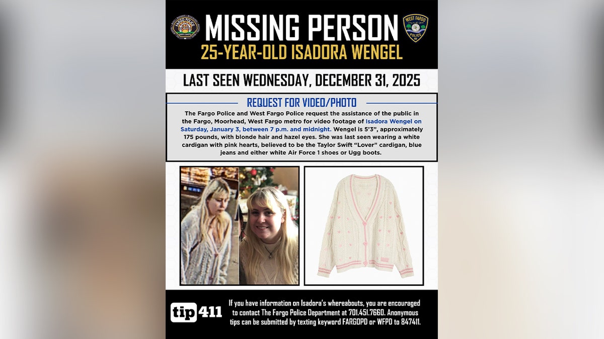 missing persons flier of missing Isadora Wengel