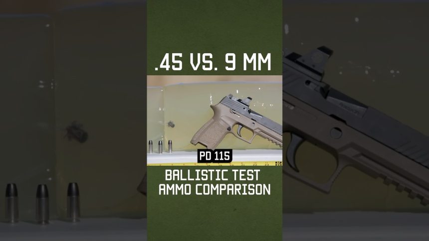 .45 vs. 9 mm Ballistic Test Ammot Comparison #shorts #military