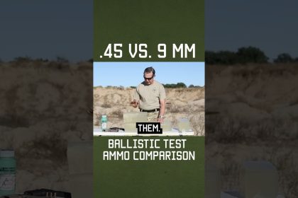 .45 vs. 9 mm Ballistic Test Ammo Comparison #shorts #military #reload